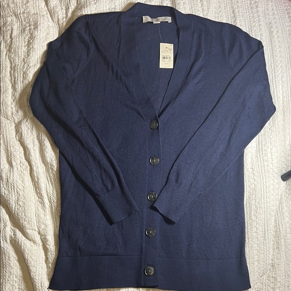 LOFT Deep Blue Button-Up Cardigan - Picture 1 of 7